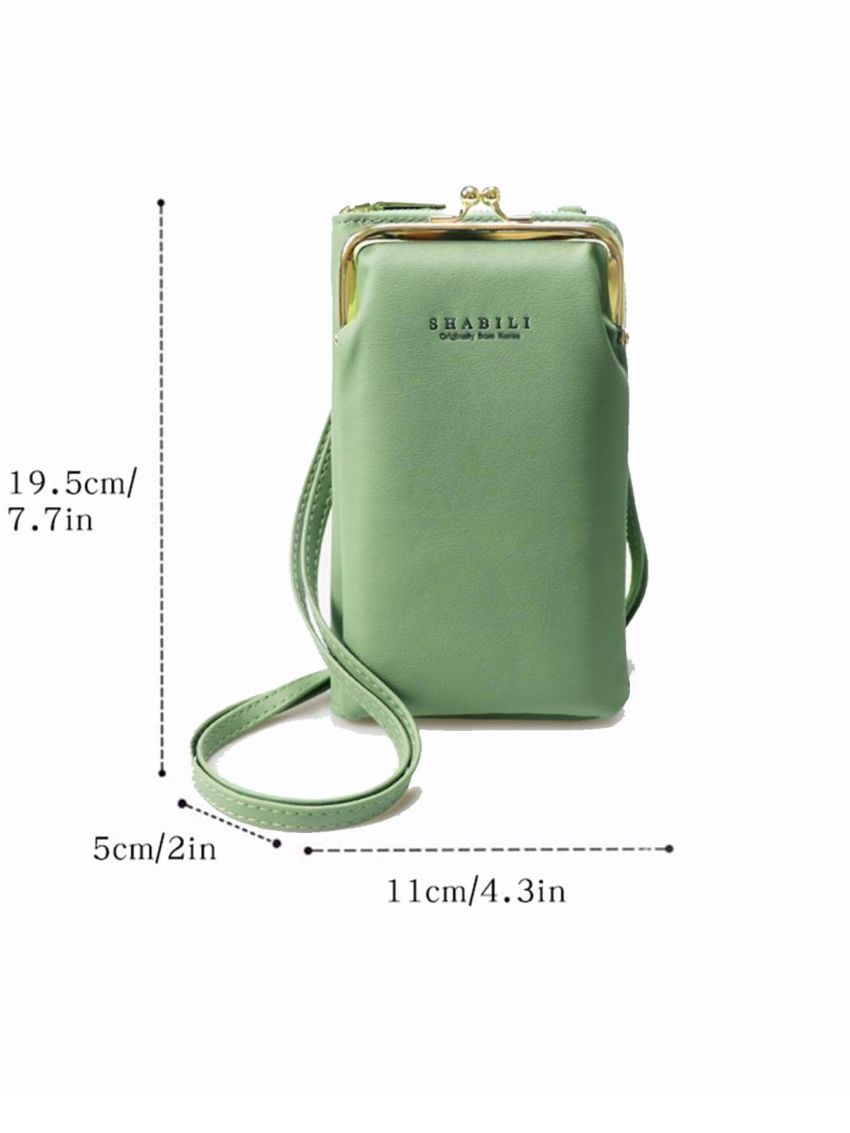 Letter Embossed Phone Wallet With Kiss Lock & Zipper PU