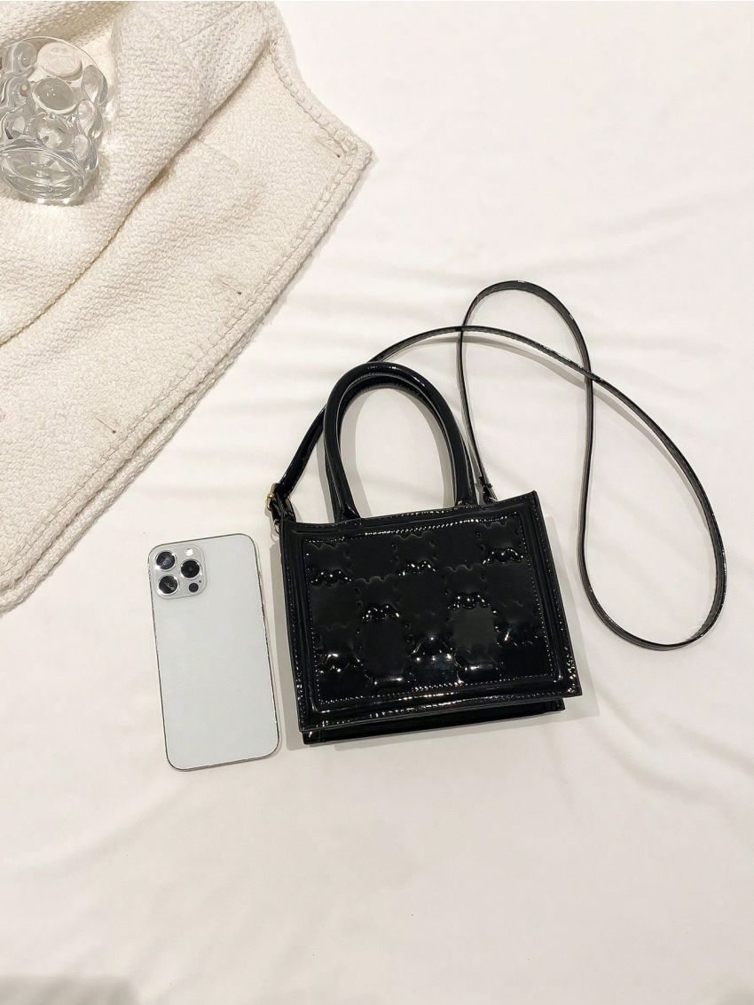 Geometric Pattern Square Bag Mini Black