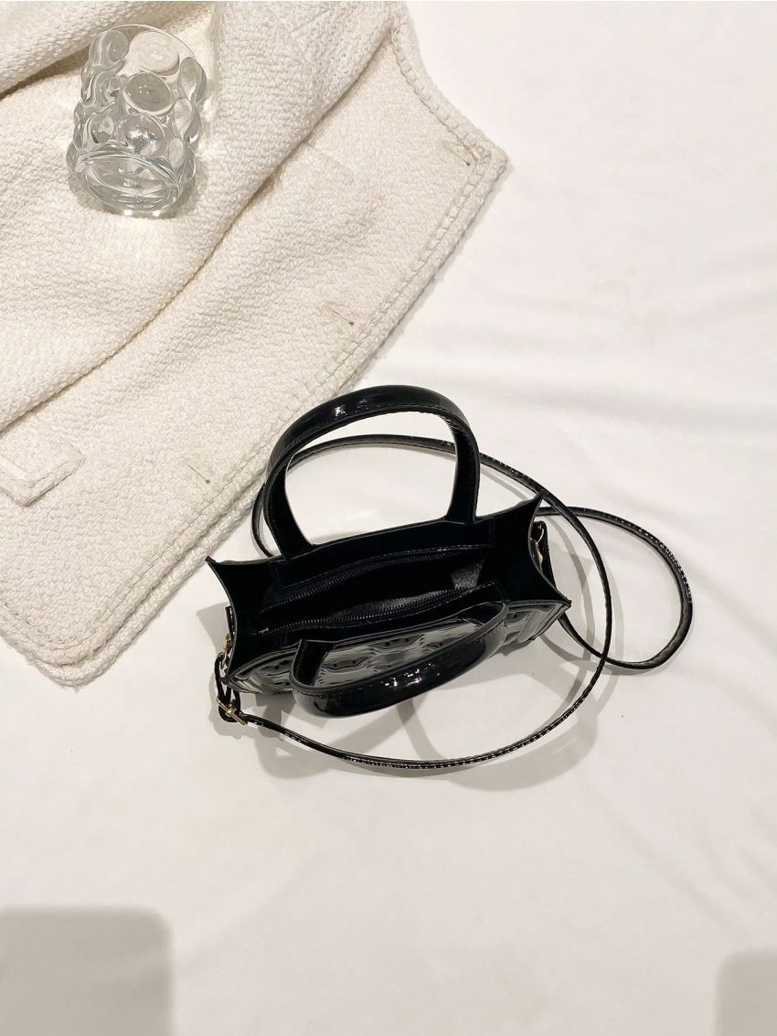 Geometric Pattern Square Bag Mini Black