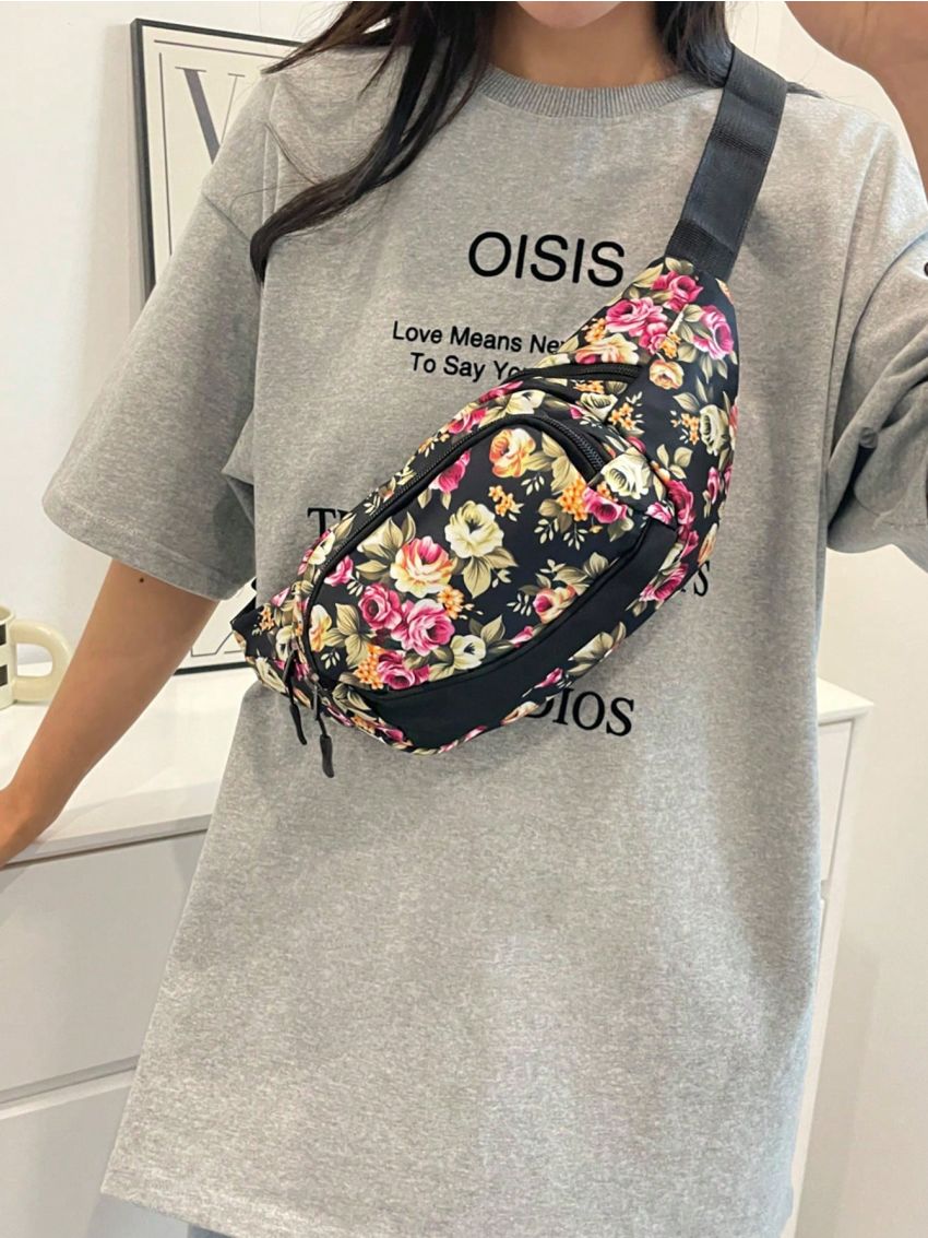 Flower Graphic Fanny Pack Zipper Large Capacity