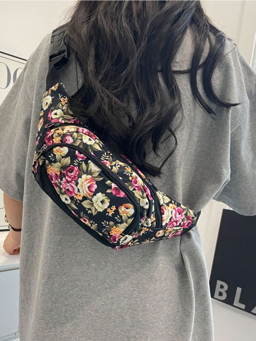 Flower Graphic Fanny Pack Zipper Large Capacity