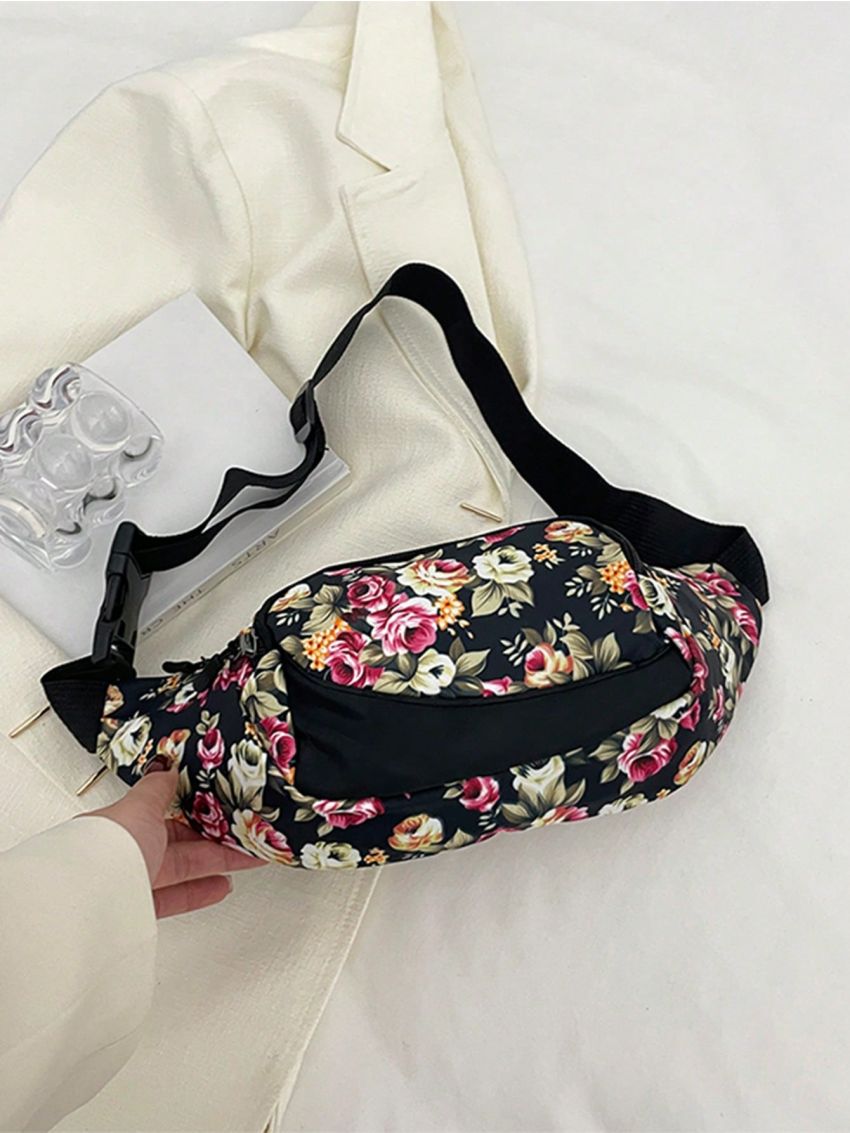 Flower Graphic Fanny Pack Zipper Large Capacity