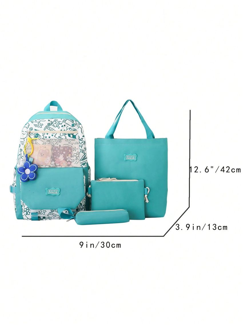 4pcs Bag Set Classic Backpack Letter Patch Square Bag