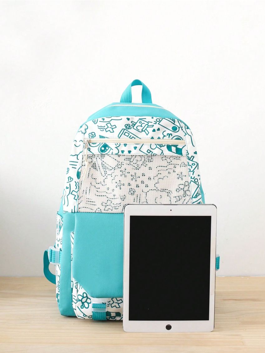 4pcs Bag Set Classic Backpack Letter Patch Square Bag