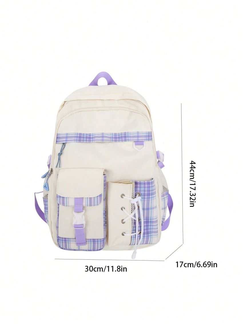 Medium Classic Backpack Lace Up Design Plaid Pattern