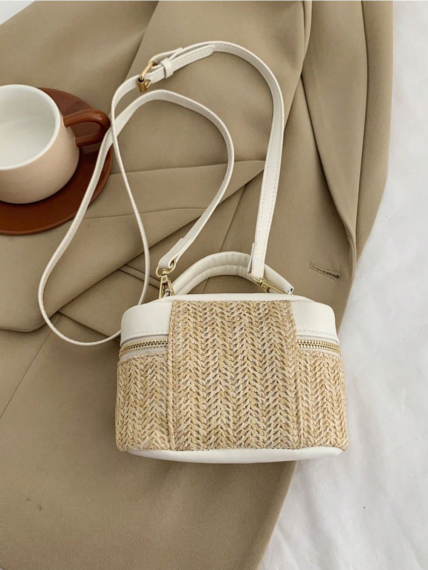 Mini Straw Bag Top Handle Chain Strap