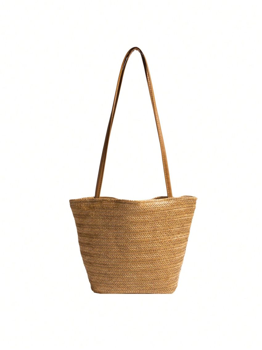 Solid Color Straw Bag Double Handle
