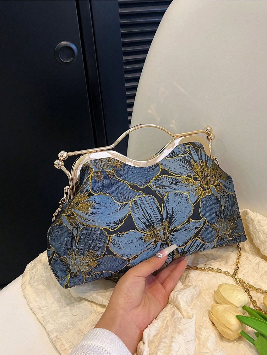 Medium Satchel Bag Flower Pattern Top Handle