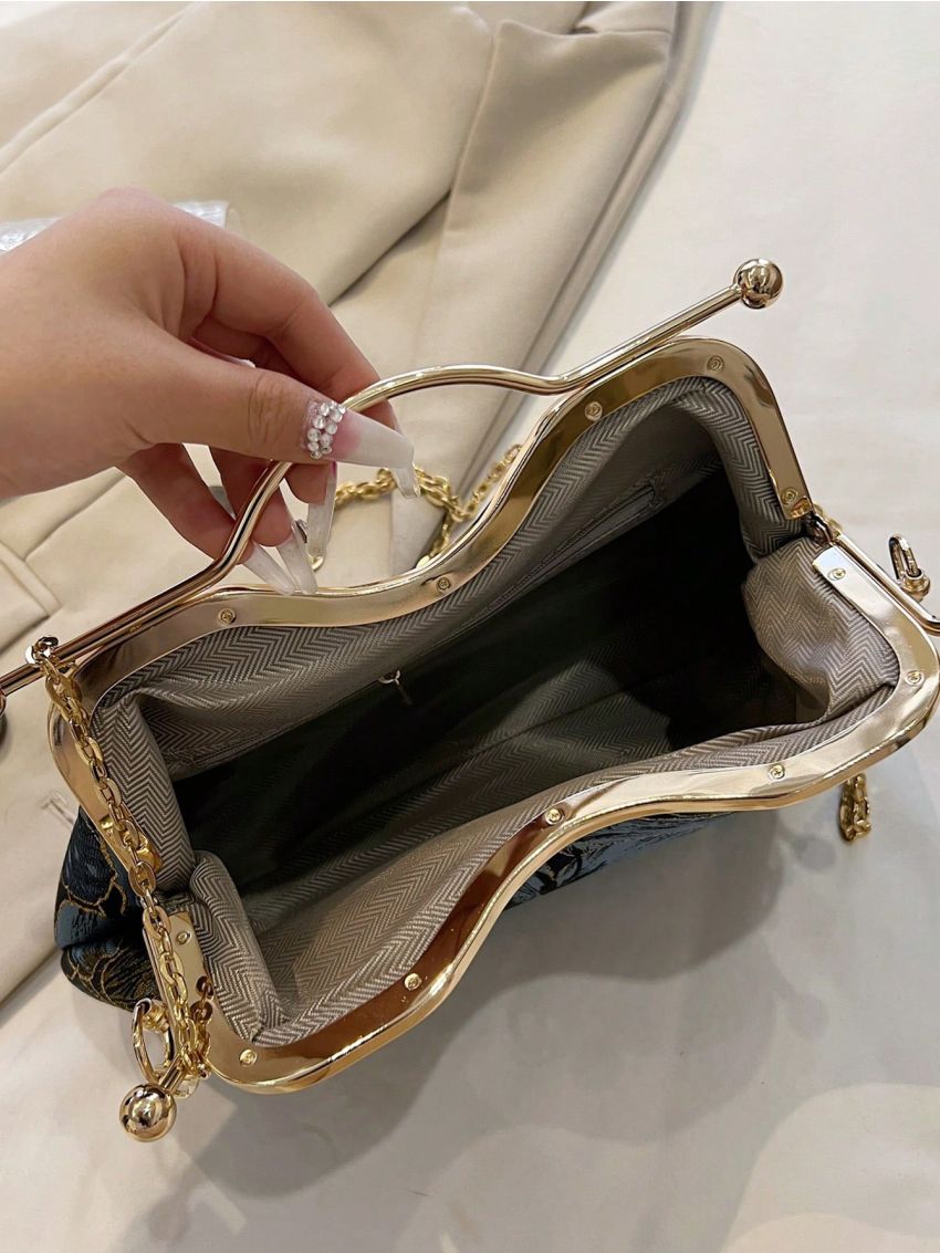 Medium Satchel Bag Flower Pattern Top Handle