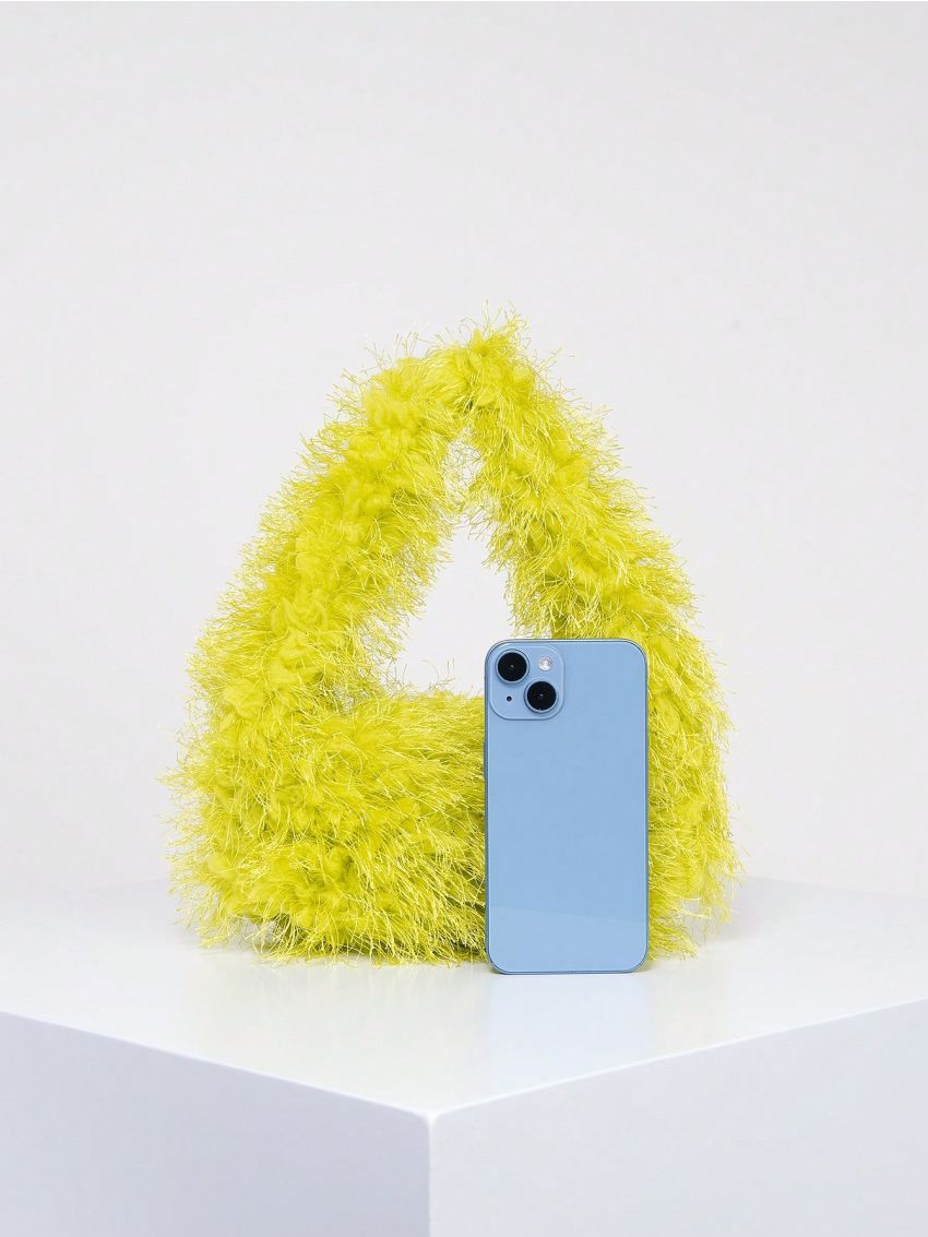 Medium Satchel Bag Solid Color Fluffy