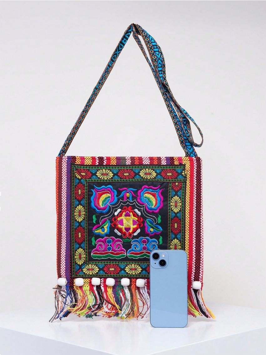 Vintage Embroidered Tassel Sling Crossbody Boho Hippie Shoulder Bag