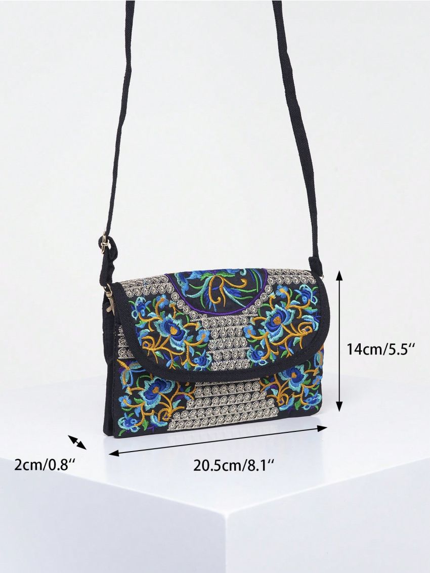 Vintage Small Envelope Bag Flower Embroidery Adjustable Strap
