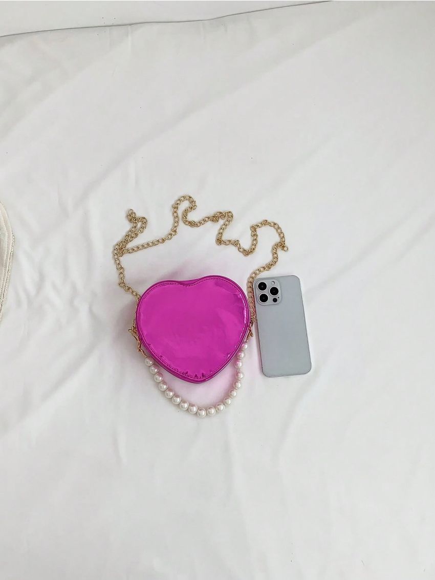 Mini Heart Shape Novelty Bag Metallic Faux Pearl Decor