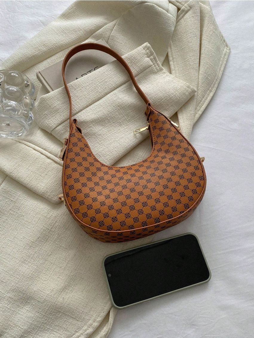 Mini Hobo Bag All Over Print Brown For Daily