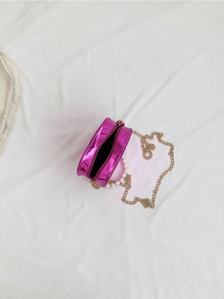 Mini Heart Shape Novelty Bag Metallic Faux Pearl Decor