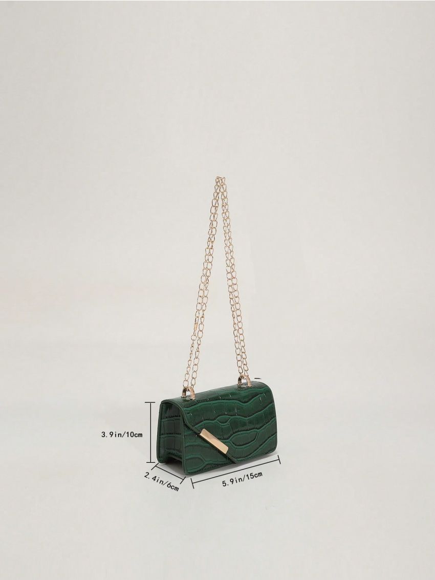 Mini Square Bag Crocodile Embossed Metal Decor For Daily