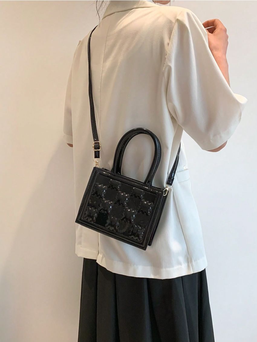 Geometric Pattern Square Bag Mini Black