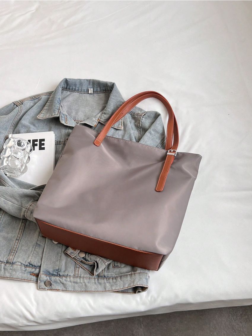 Small Shoulder Tote Bag Letter Patch Decor Nylon