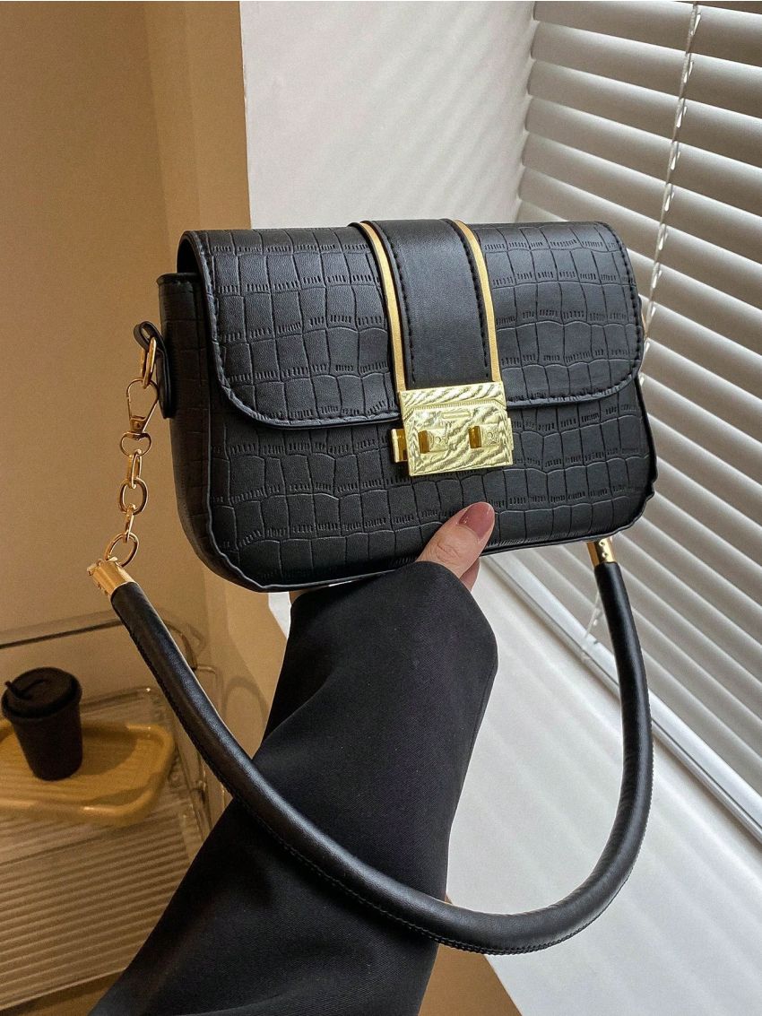 Small Square Bag Crocodile Embossed Flap