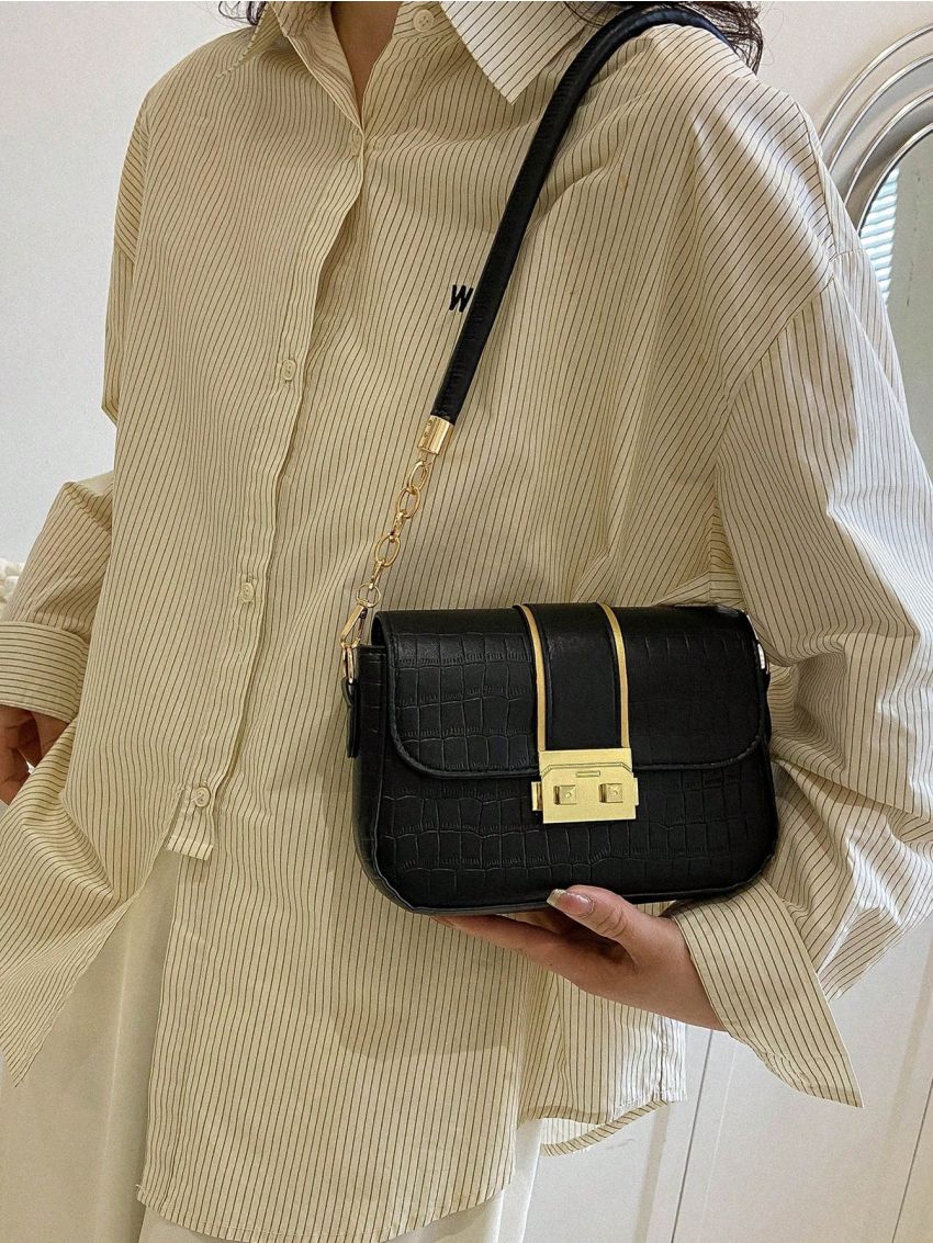 Small Square Bag Crocodile Embossed Flap