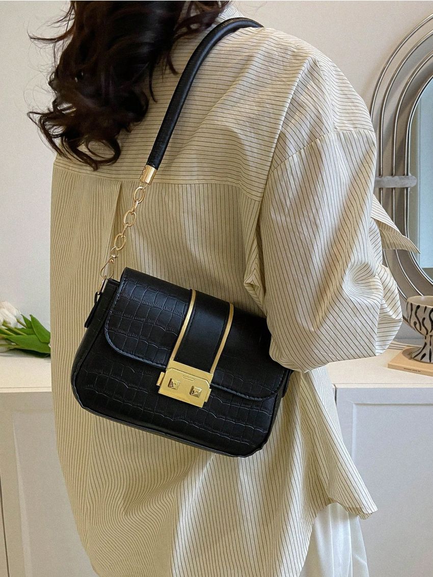 Small Square Bag Crocodile Embossed Flap