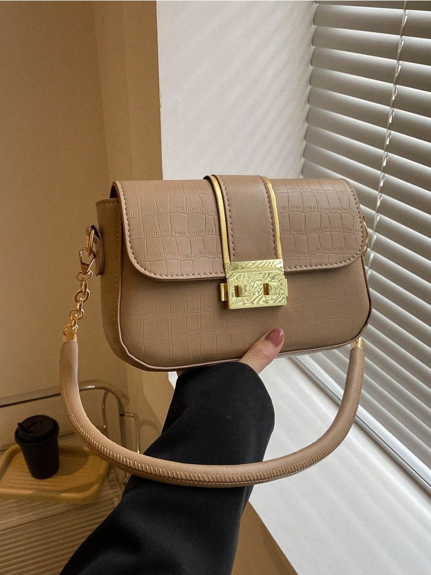 Small Square Bag Crocodile Embossed Flap