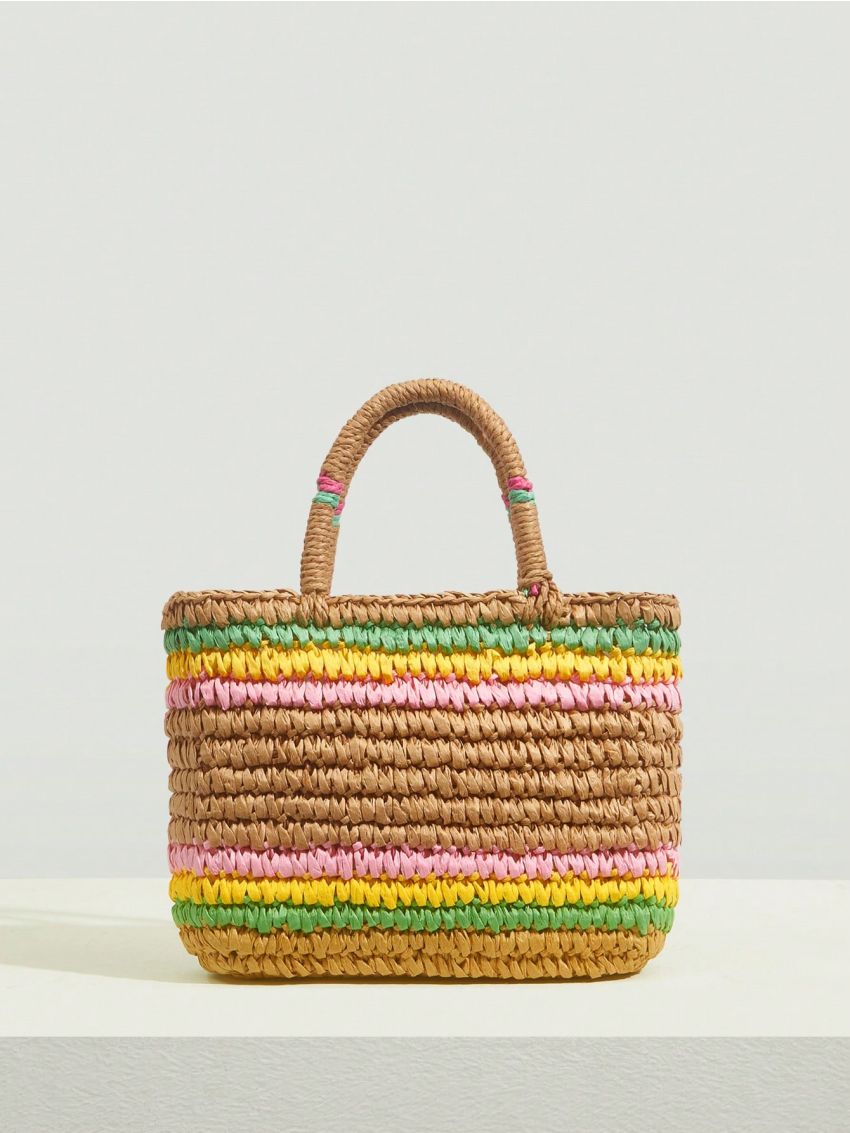 VCAY Mini Colorblock Straw Bag