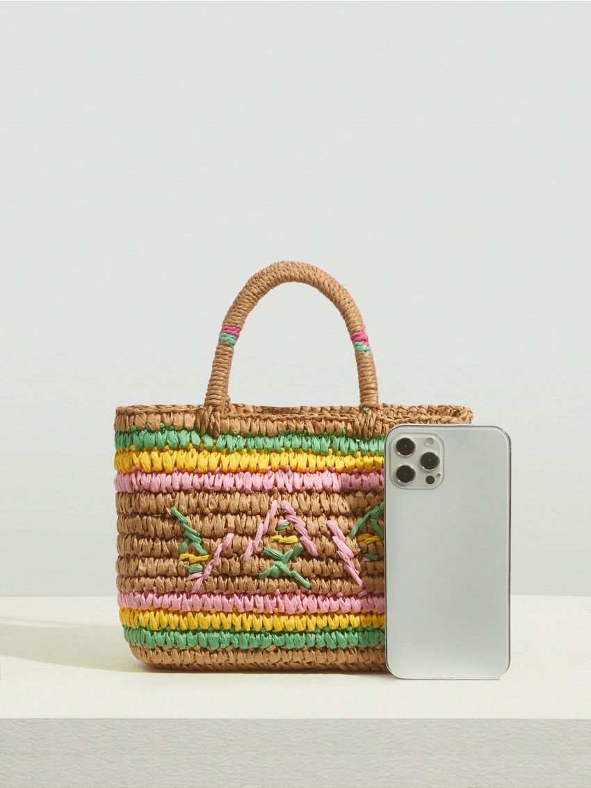 VCAY Mini Colorblock Straw Bag
