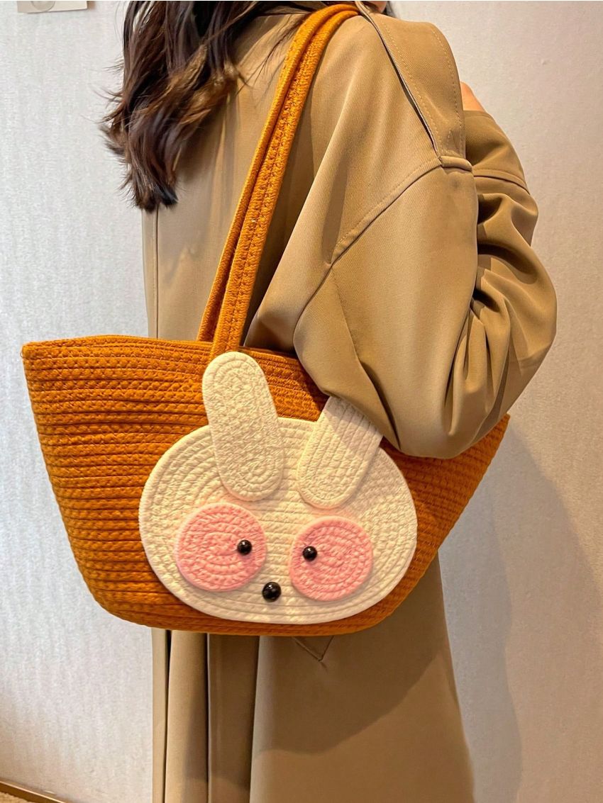 Cartoon Graphic Straw Bag Double Handle Large Capacity