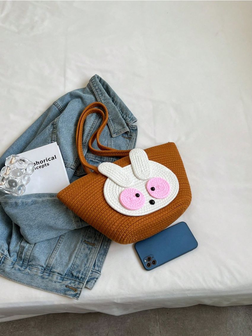 Cartoon Graphic Straw Bag Double Handle Large Capacity