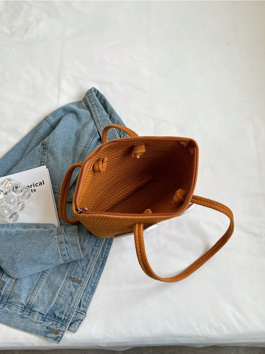 Cartoon Graphic Straw Bag Double Handle Large Capacity