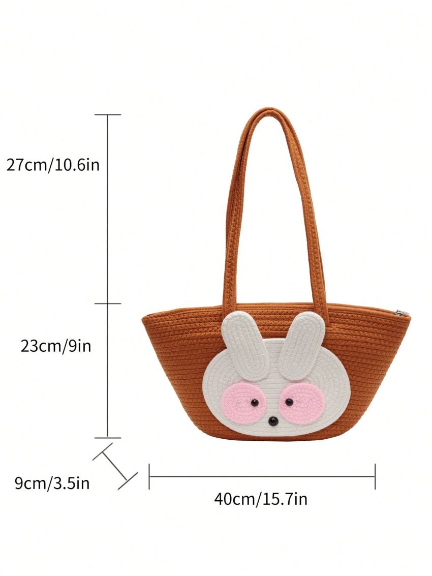 Cartoon Graphic Straw Bag Double Handle Large Capacity
