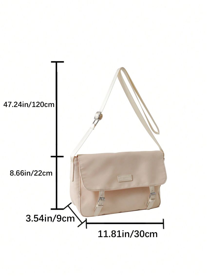 Letter Patch Decor Messenger Bag Buckle Decor Flap