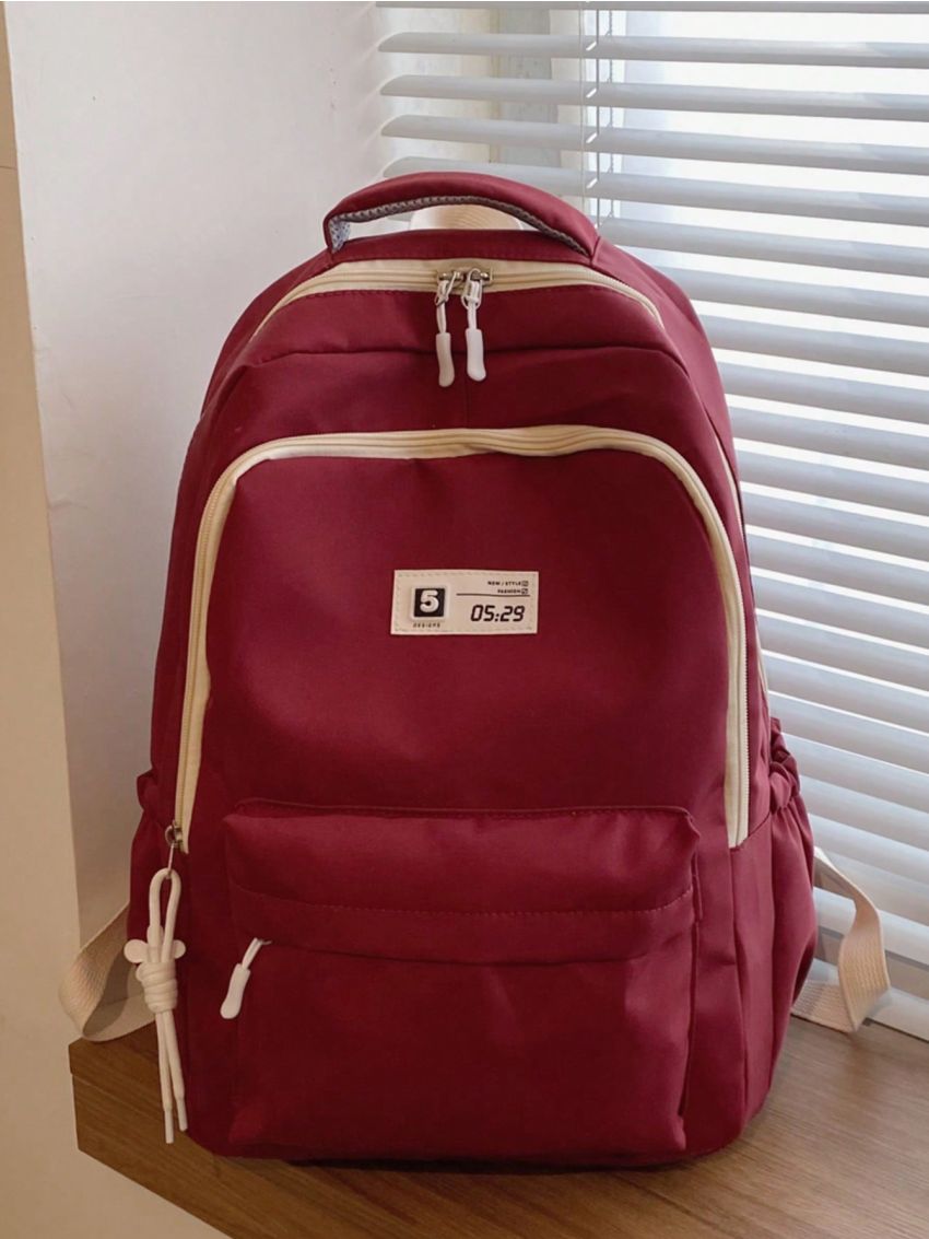 Letter Patch Decor Classic Backpack Medium Zipper