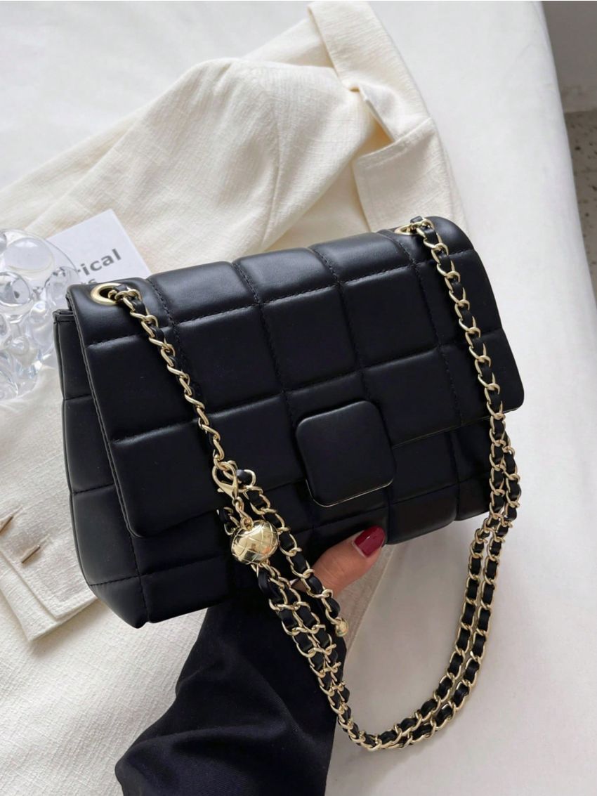 Small Flap Square Bag Quilted Pattern PU