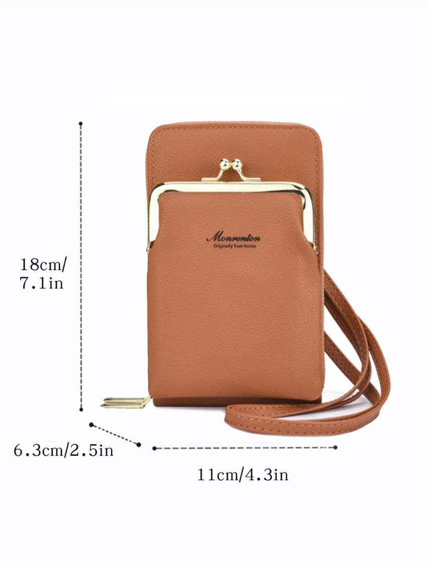 Brown Phone Wallet Letter Detail Kiss Lock