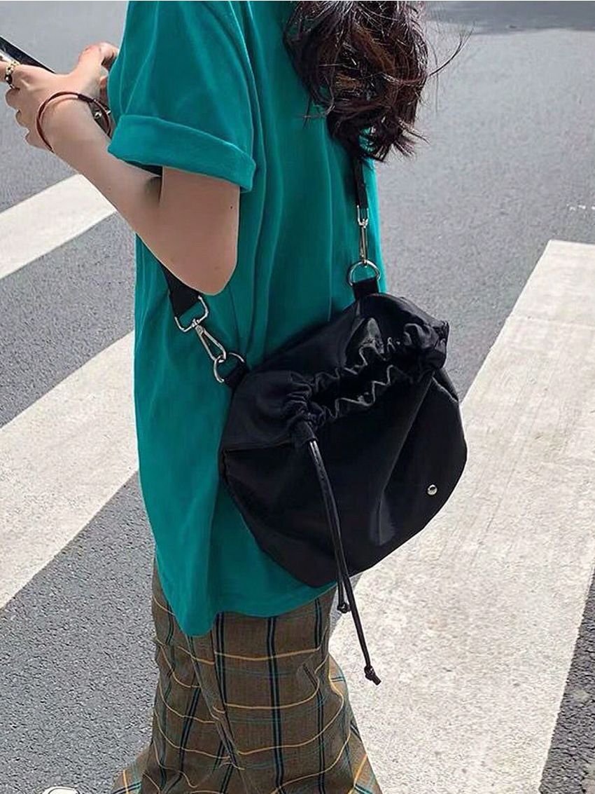 Medium Bucket Bag Minimalist Black Drawstring Design