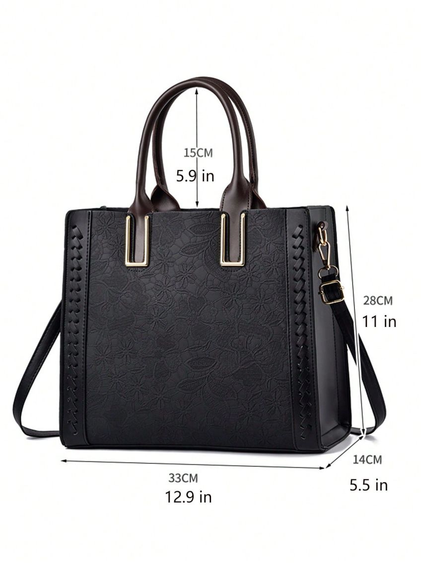 Small Top Handle Bag Floral Pattern Braided Design