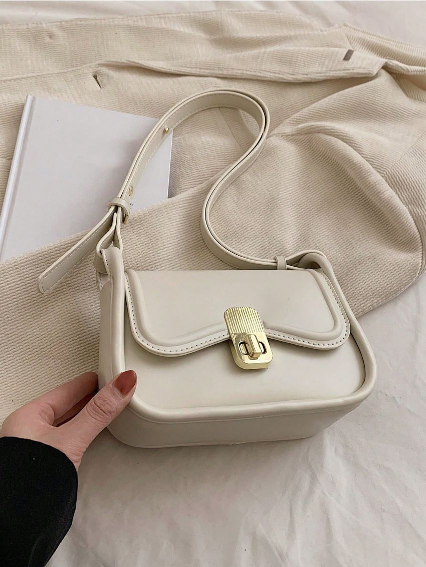 Small Flap Square Bag Metal Decor Turn Lock