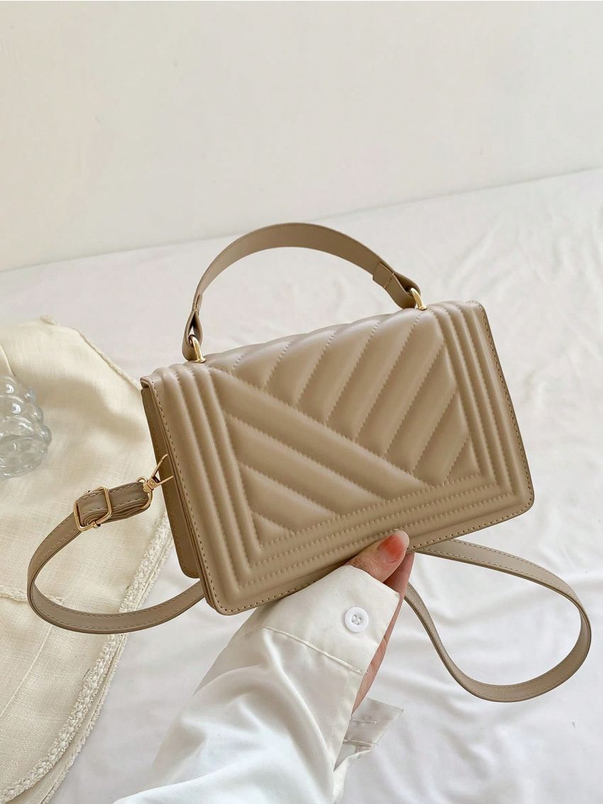 Mini Square Bag Quilted Flap Top Handle For Work