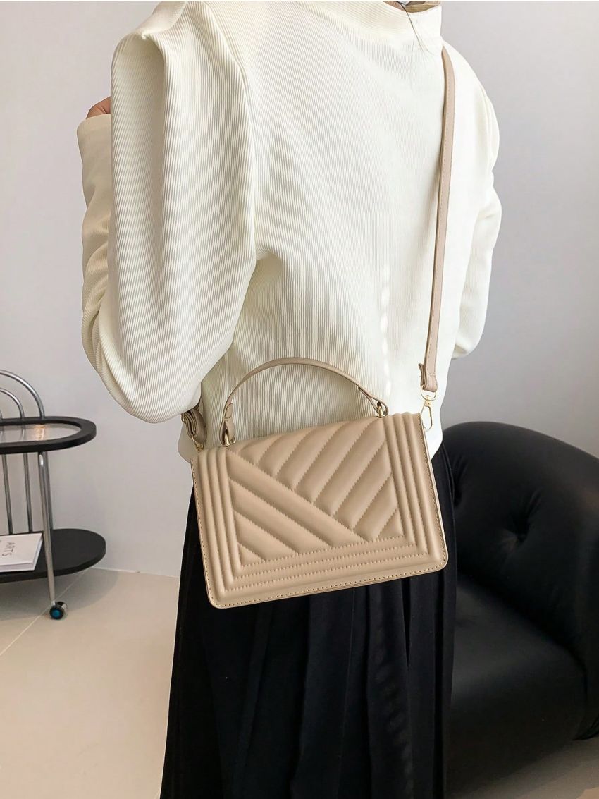 Mini Square Bag Quilted Flap Top Handle For Work