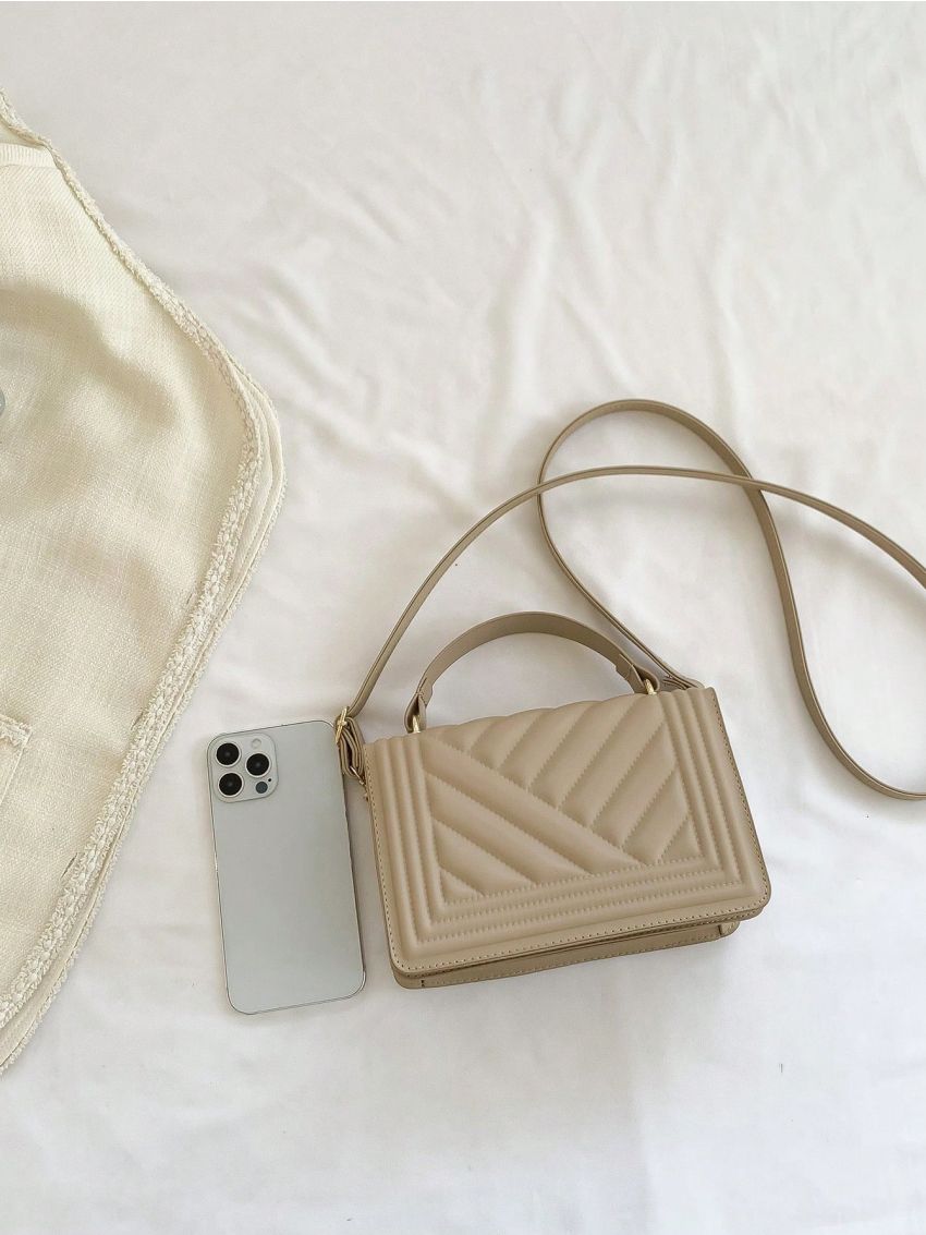 Mini Square Bag Quilted Flap Top Handle For Work