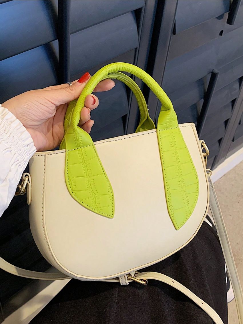 Small Satchel Bag Two Tone Double Handle