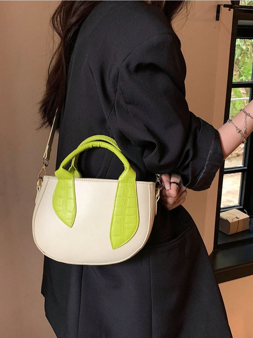 Small Satchel Bag Two Tone Double Handle