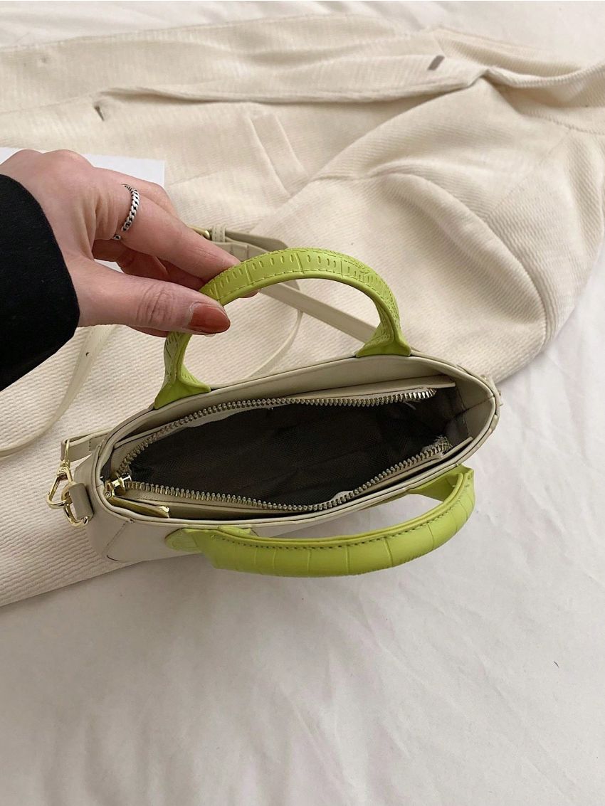 Small Satchel Bag Two Tone Double Handle