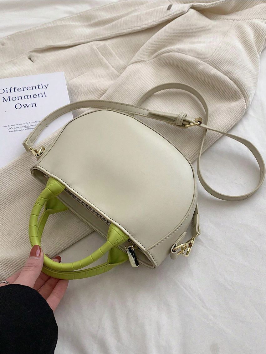 Small Satchel Bag Two Tone Double Handle