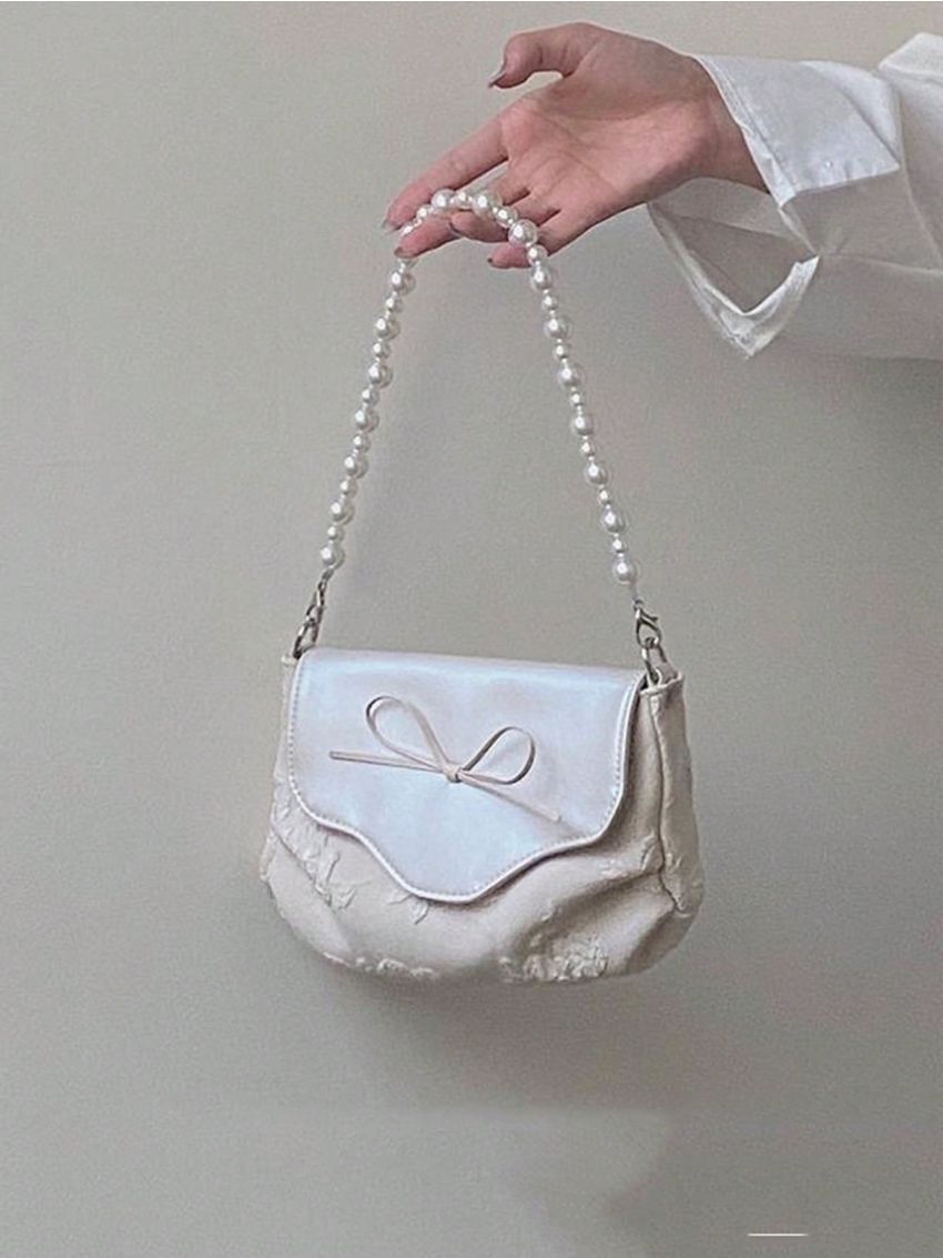 Mini Shoulder Flap Faux Pearl Detail Bow Decor