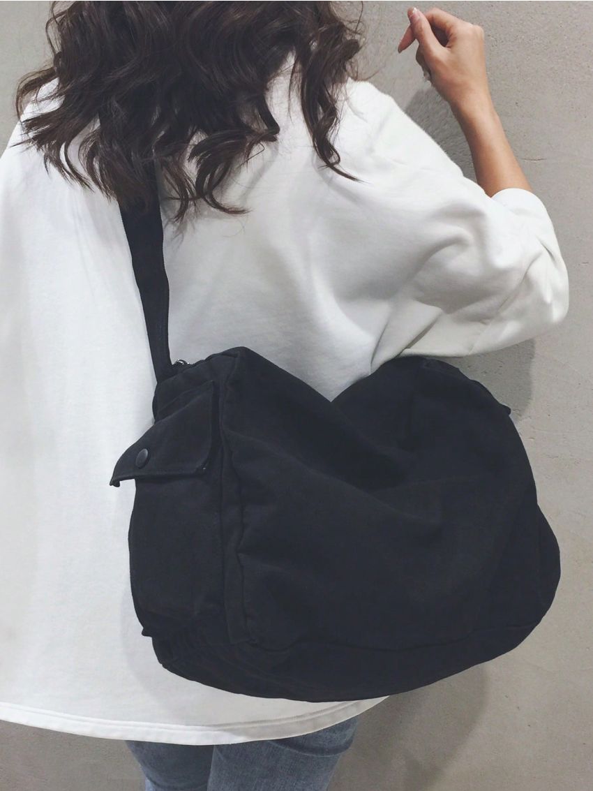 Oversized Crossbody Bag Solid Color Canvas