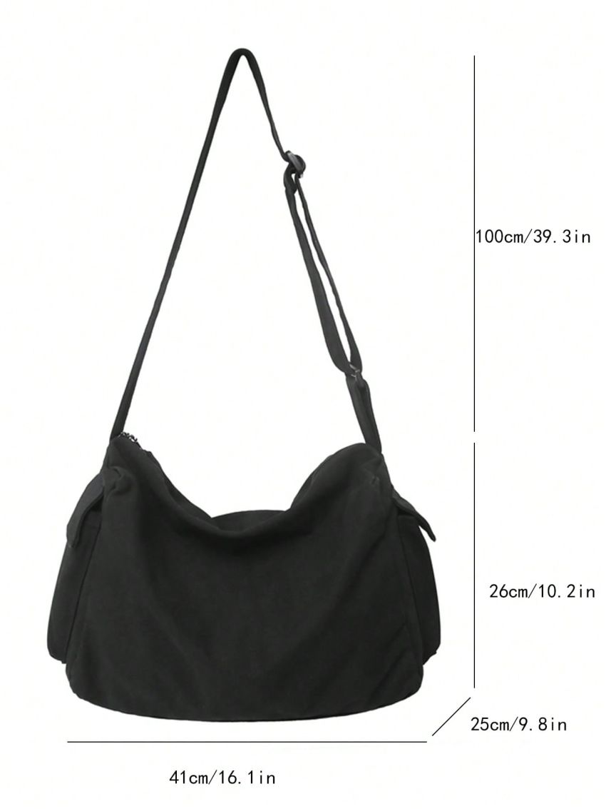 Oversized Crossbody Bag Solid Color Canvas