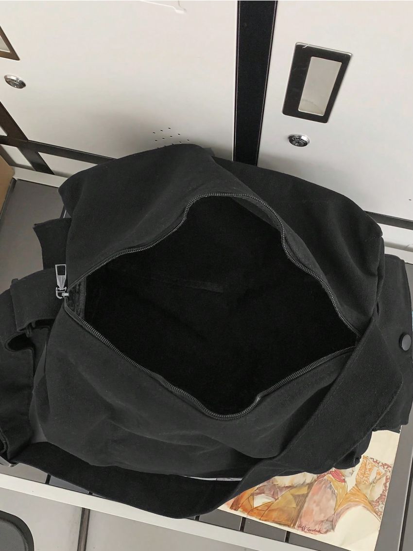 Oversized Crossbody Bag Solid Color Canvas